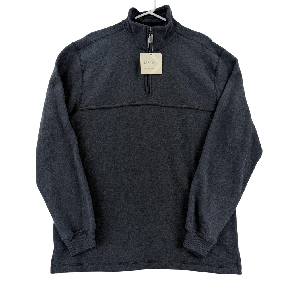Arrow Sweatshirt Mens Large Gray 1/4 Zip Sueded Fleece Pullover Mock Neck NWT